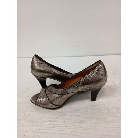 Sofft Womens Heels 6M Silver Pewter Leather Comfort Cone Heel Open Toe Slip On - Picture 8 of 11